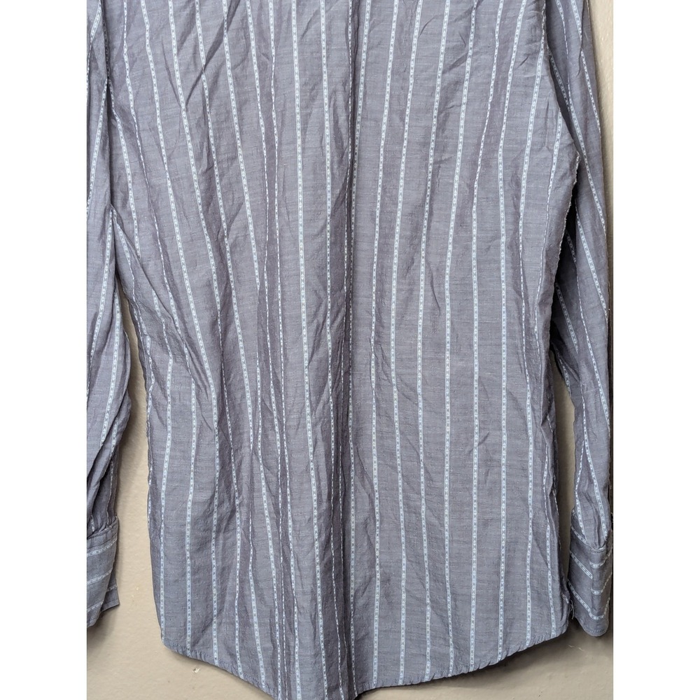 Roper Western Shirt Mens Large Grey Stripe Pearl Snap Embroidered 1-01-017-310GY - Picture 16 of 16